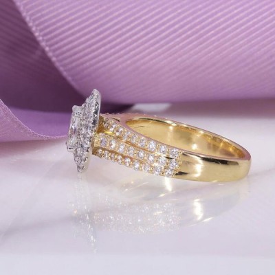 Gold Oval Cut White Sapphire Sterling Silver Double Halo Engagement Ring