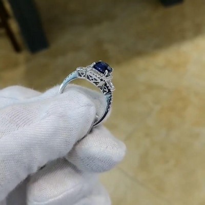 Radiant Cut Blue Sapphire Sterling Silver Three-Stone Engagement Ring