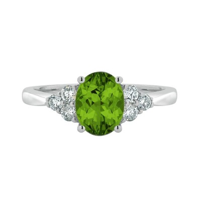 Classic Oval Cut Peridot 925 Sterling Silver Engagement Ring