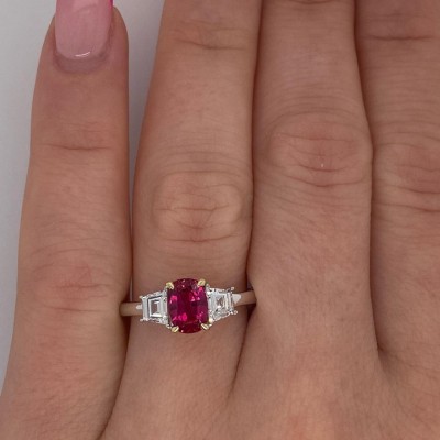 Cushion Cut Ruby Sterling Silver 3-Stone Engagement Ring