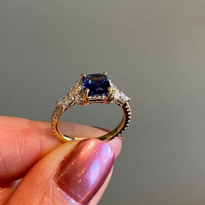 Gold Princess Cut Blue Sapphire Sterling Silver Engagement Ring