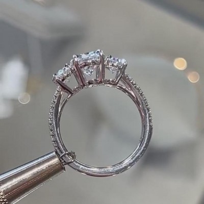Oval Cut White Sapphire Sterling Silver 3-Stone Engagement Ring