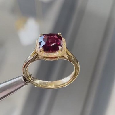 Yellow Gold Cushion Cut Ruby Sterling Silver Halo Engagement Ring
