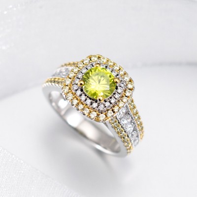 Round Cut Peridot 925 Sterling Silver Double Halo Engagement Ring