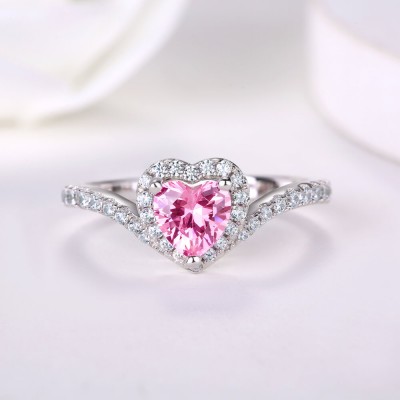 Heart Cut Pink Sapphire Sterling Silver Halo Engagement Ring