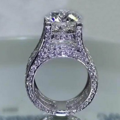 Round Cut White Sapphire 925 Sterling Silver Art Deco Engagement Rings
