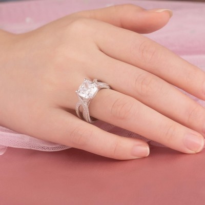 Cushion Cut White Sapphire 925 Sterling Silver Engagement Ring