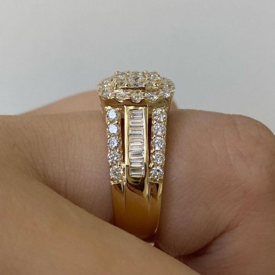 Yellow Gold Round Cut 925 Sterling Silver White Sapphire Halo Engagement Ring