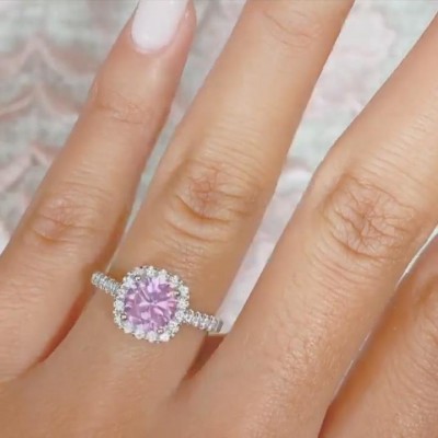 Round Cut Pink Sapphire 925 Sterling Silver Engagement Ring