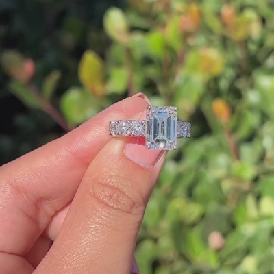 Emerald Cut White Sapphire 925 Sterling Silver Engagement Ring