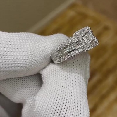 Princess Cut White Sapphire 925 Sterling Silver Halo Engagement Ring