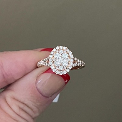 Rose Gold Round Cut White Sapphire 925 Sterling Silver Halo Engagement Ring