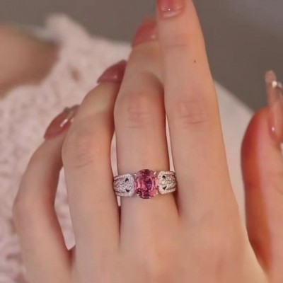Vintage Oval Cut Pink Sapphire 925 Sterling Silver Engagement Ring
