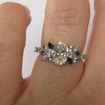 Oval Cut White Sapphire 925 Sterling Silver Cluster Engagement Ring