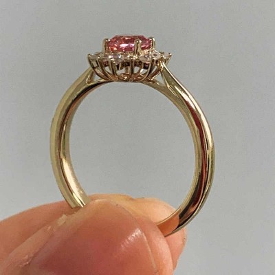 Yellow Gold Round Cut Pink Sapphire 925 Sterling Silver Engagement Ring