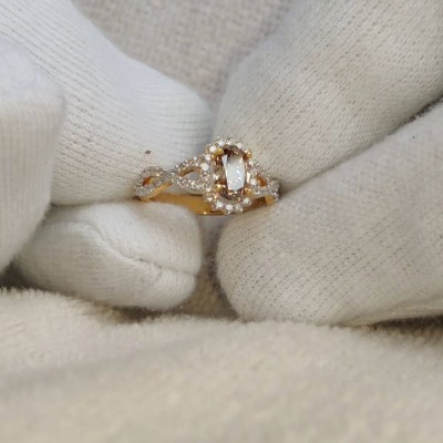 Yellow Gold Oval Cut Champagne 925 Sterling Silver Twisted Engagement Ring