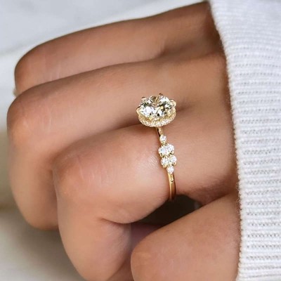 Yellow Gold Round Cut White Sapphire 925 Sterling Silver Engagement Ring