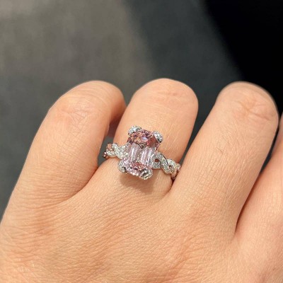 Emerald Cut Pink Sapphire 925 Sterling Silver Twisted Engagement Ring