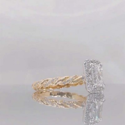 Yellow Gold Radiant Cut White Sapphire 925 Sterling Silver Twisted Engagement Ring