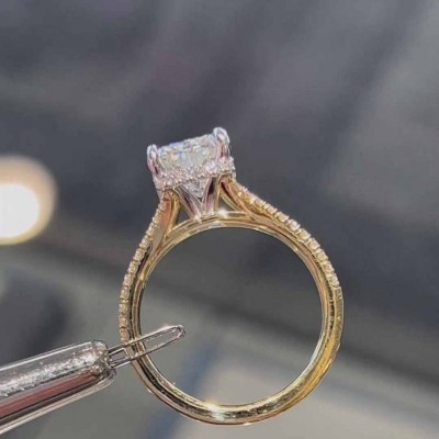 Yellow Gold Radiant Cut White Sapphire 925 Sterling Silver Engagement Ring