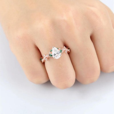 Rose Gold Pear Cut White Sapphire 925 Sterling Silver Twisted Engagement Ring