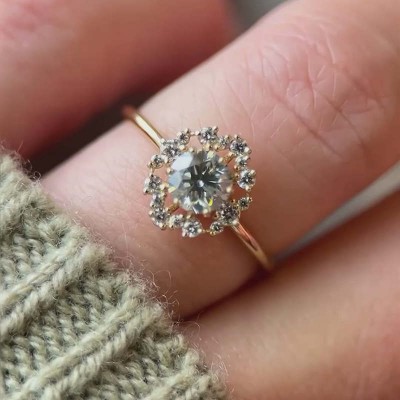 Yellow Gold Round Cut White Sapphire 925 Sterling Silver Engagement Ring