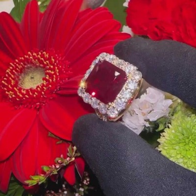 Yellow Gold Princess Cut Ruby 925 Sterling Silver Halo Engagement Ring