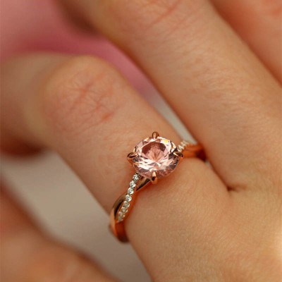 Rose Gold Round Cut Pink Sapphire 925 Sterling Silver Twisted Engagement Ring