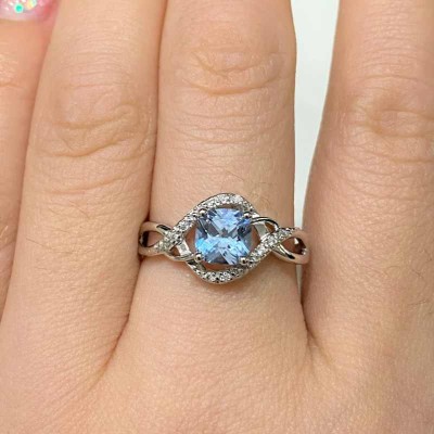 Cushion Cut Aquamarine 925 Sterling Silver Twisted Engagement Ring