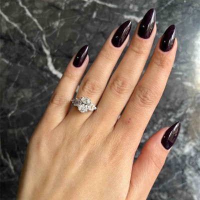 Oval Cut White Sapphire 925 Sterling Silver 3-Stone Engagement Ring
