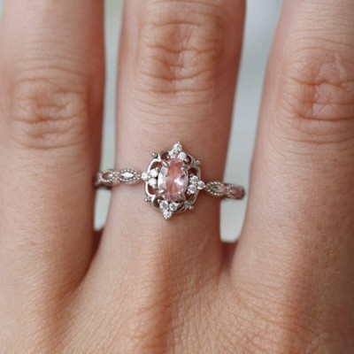 Vintage Oval Cut Pink Sapphire 925 Sterling Silver Engagement Ring