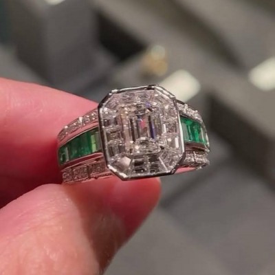 Vintage Emerald Cut White Sapphire 925 Sterling Silver Engagement Ring