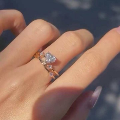 Yellow Gold Heart Cut White Sapphire 925 Sterling Silver Engagement Ring
