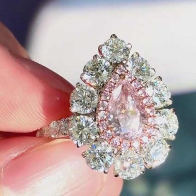 Pear Cut Pink Sapphire 925 Sterling Silver Halo Engagement Ring
