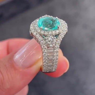 Oval Cut Aquamarine 925 Sterling Silver Halo Engagement Ring