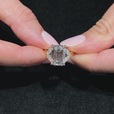 Yellow Gold Emerald Cut White Sapphire 925 Sterling Silver Engagement Ring