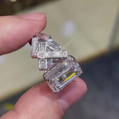 Art Deco Emerald Cut White Sapphire 925 Sterling Silver Engagement Ring