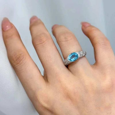 Unique Oval Cut Aquamarine 925 Sterling Silver Engagement Ring