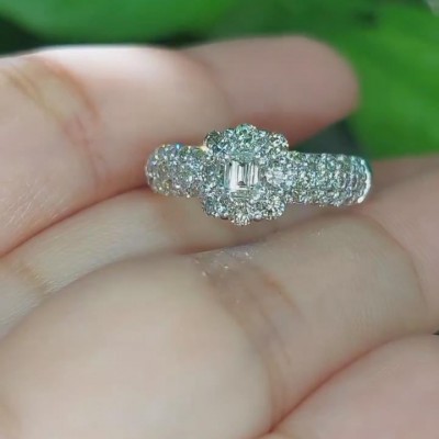 Emerald Cut White Sapphire 925 Sterling Silver Halo Engagement Ring