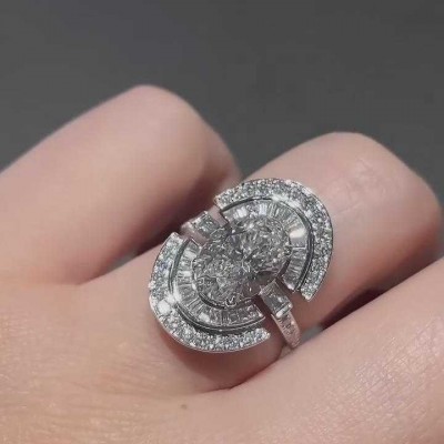 Art Deco Oval Cut White Sapphire 925 Sterling Silver Halo Engagement Ring