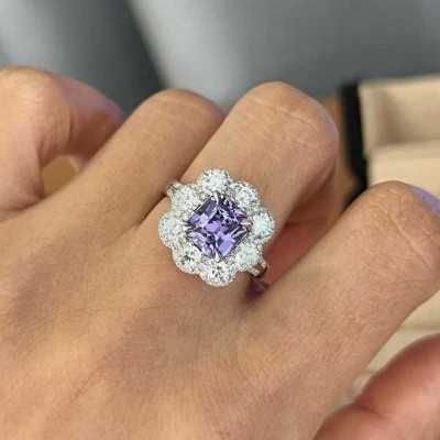 Princess Cut Amethyst 925 Sterling Silver Halo Engagement Ring