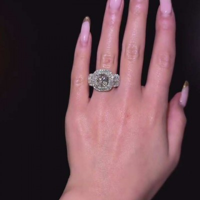 Princess Cut White Sapphire 925 Sterling Silver Halo Engagement Ring