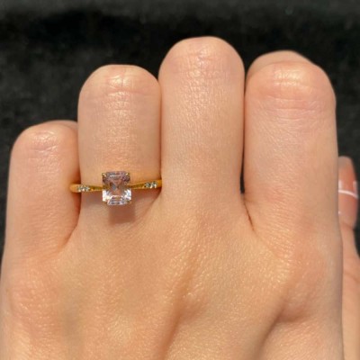 Yellow Gold Emerald Cut Pink Sapphire 925 Sterling Silver Engagement Ring