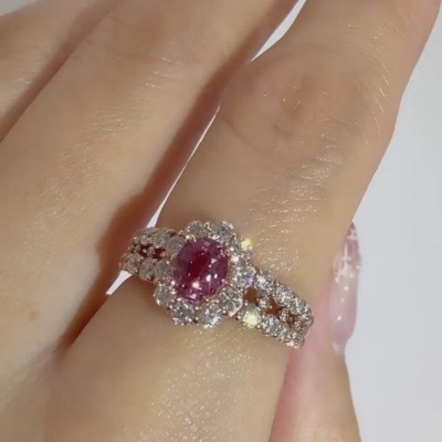 Rose Gold Oval Cut Pink Sapphire 925 Sterling Silver Halo Engagement Ring