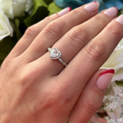 Heart Cut White Sapphire 925 Sterling Silver Halo Engagement Ring