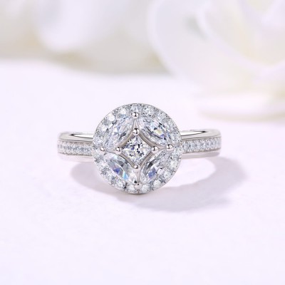 Vintage Princess Cut White Sapphire Sterling Silver Halo Engagement Ring