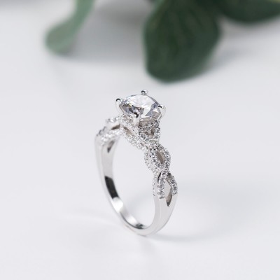 Twisted Cushion Cut White Sapphire 925 Sterling Silver Engagement Ring