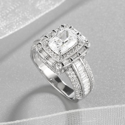 Cushion Cut White Sapphire 925 Sterling Silver Double Halo Engagement Ring