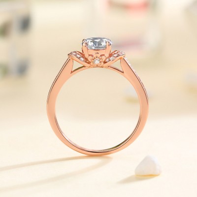 Dainty Rose Gold Round Cut White Sapphire Sterling Silver Engagement Ring