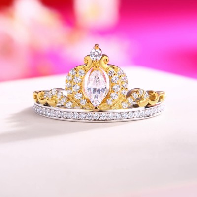 Gold Marquise Cut White Sapphire 925 Sterling Silver Crown Engagement Ring